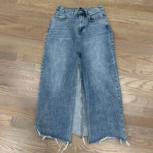 Distressed Jean Maxi Skirt w/ front slit  size 4